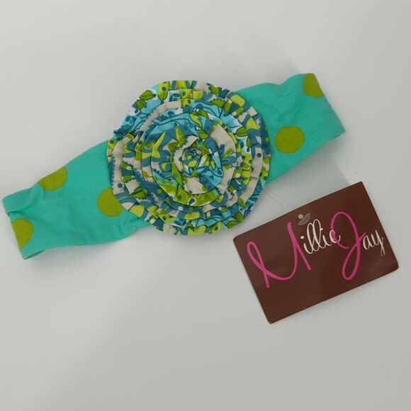 Millie Jay Baby Girl Blue and Green Floral Elastic Headband Bow NWT - Picture 1 of 5